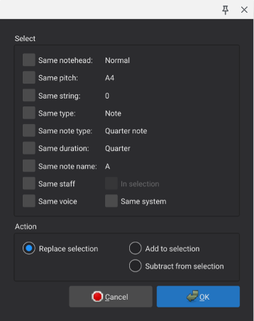 Select dialog