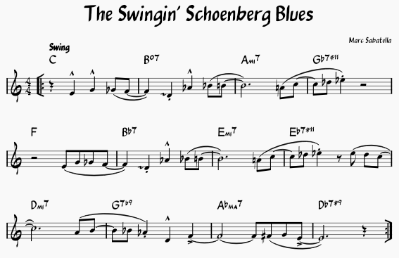 Single-staff jazz score with multiple systems