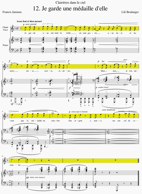 Piano-vocal score with vocal staff highlighted in yellow